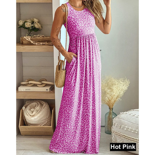 Leopard Print Pocket Maxi Tank Dress