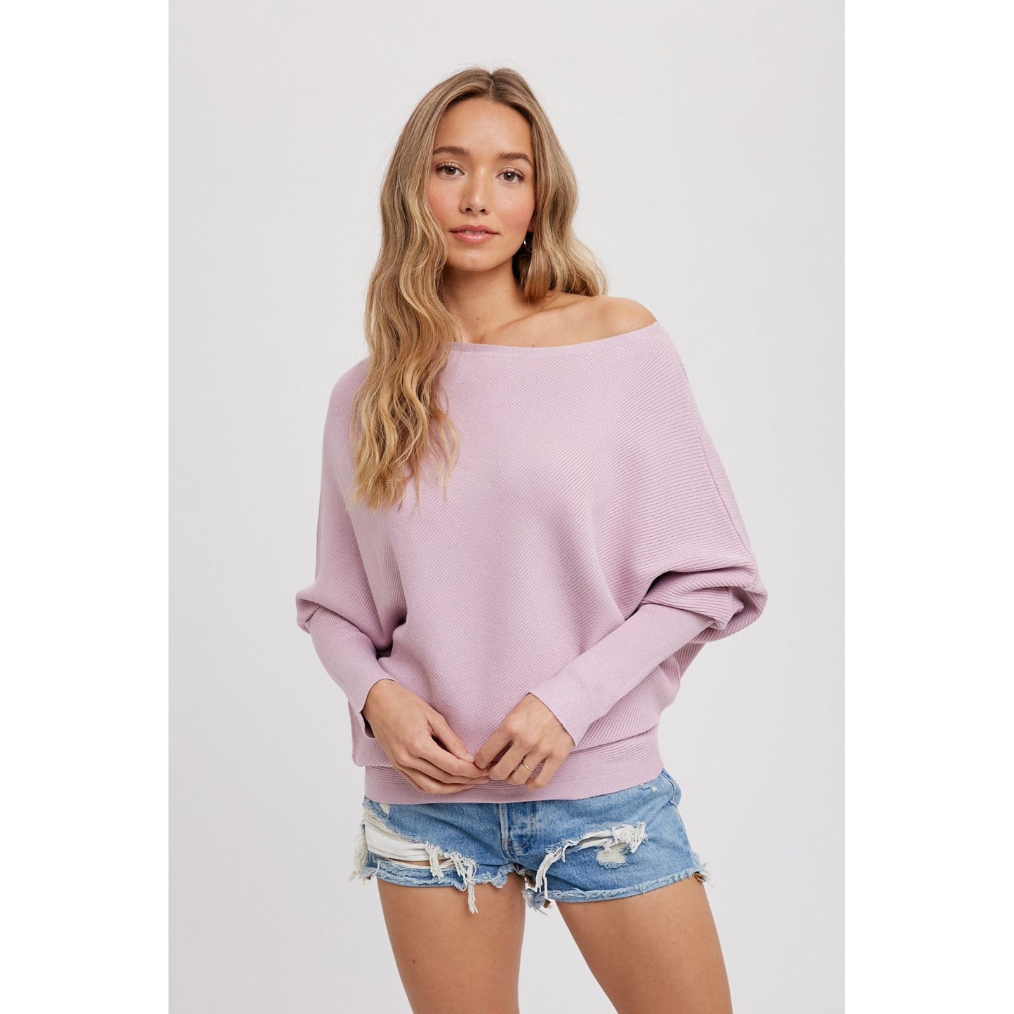 Asymmetrical Open Shoulder Dolman Pullover