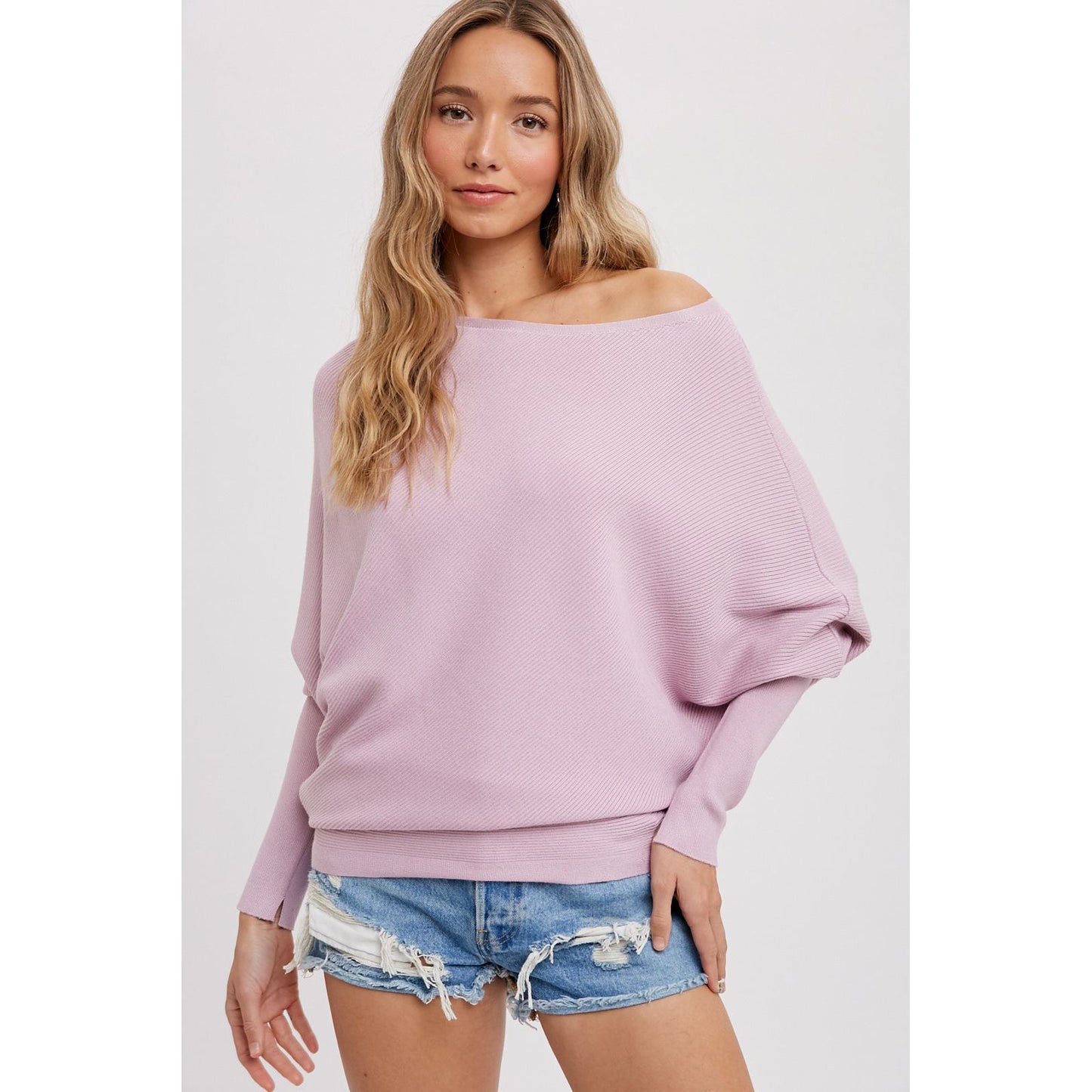 Asymmetrical Open Shoulder Dolman Pullover