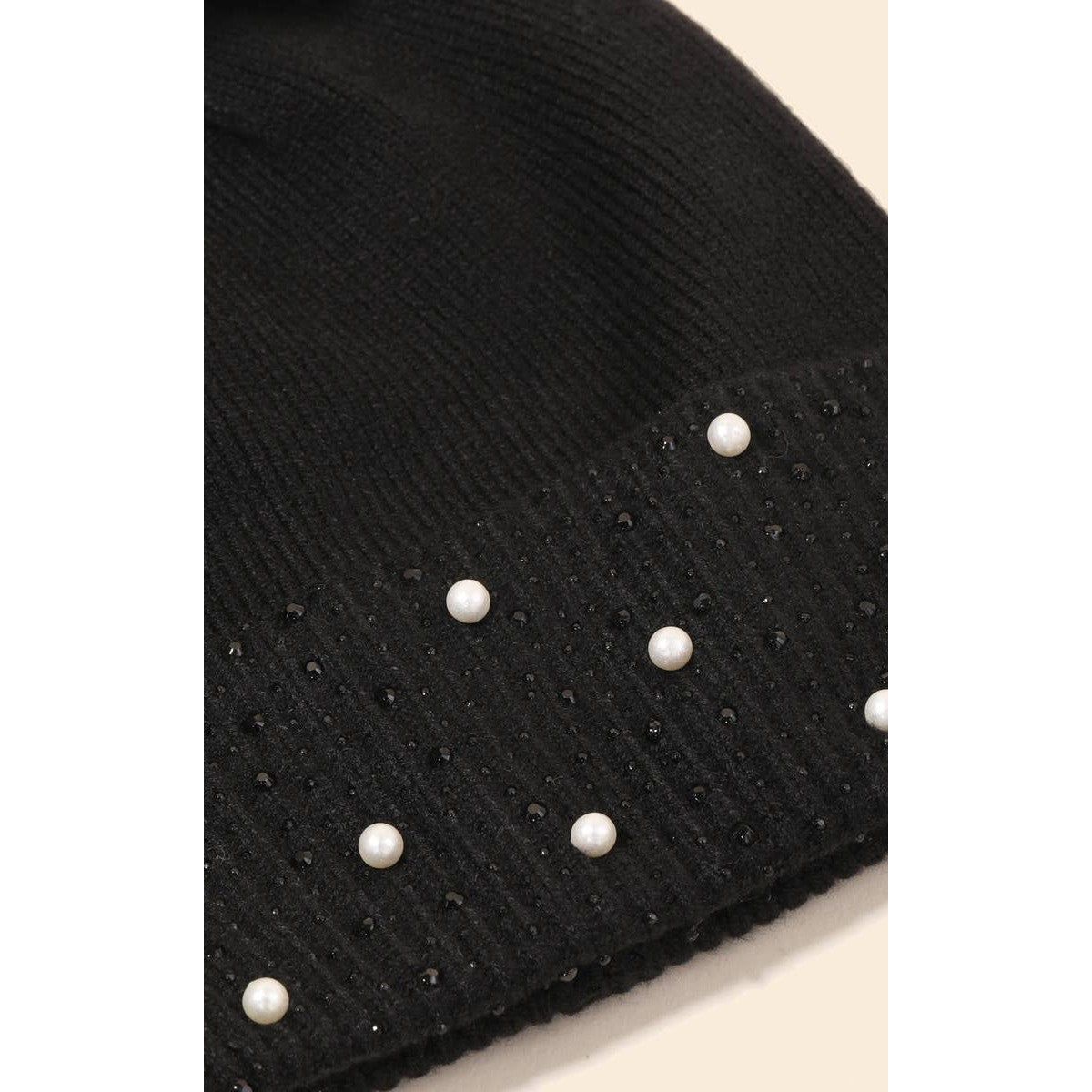 Bejeweled Ribbed Pom Beanie