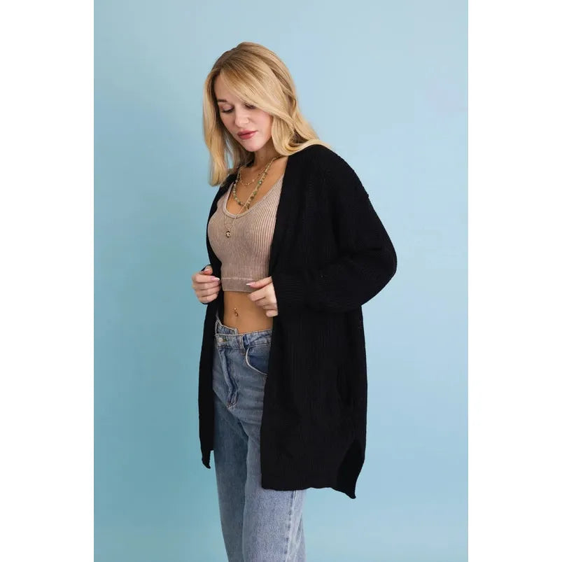 Cozy Open-Front Waffle Knit Long Cardigan