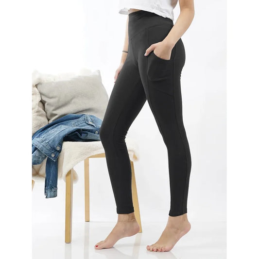Brushed Microfiber Wide Waistband Leggings w/ Pockets