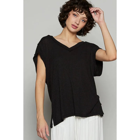 V-Neck Short Sleeve Solid Basic Top Sale (2 Colors)