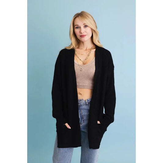 Cozy Open-Front Waffle Knit Long Cardigan
