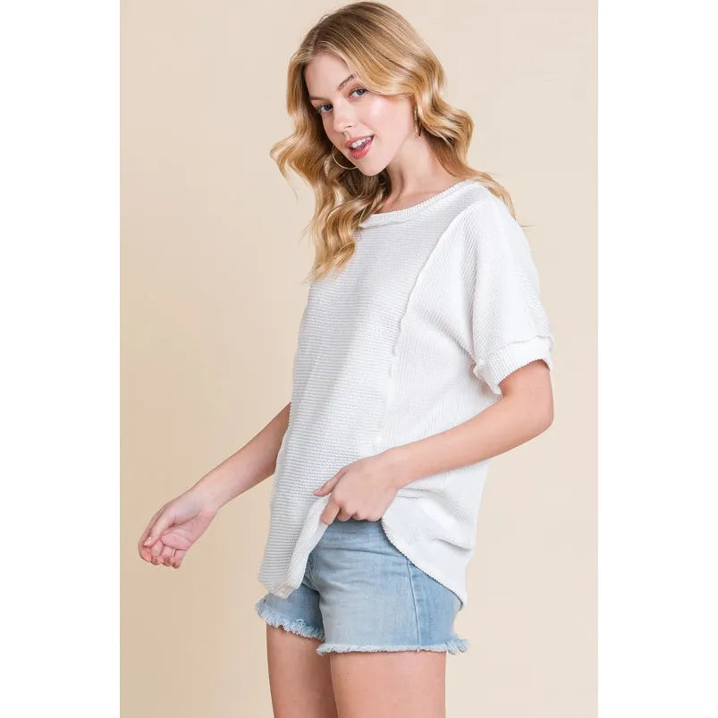 Top Stitch Rib Knit T-Shirt