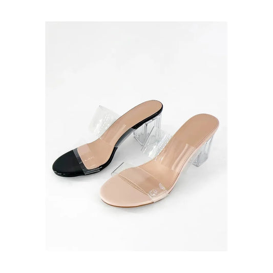 Notary Clear Double Strap High Heel Sandal - Clear/Tan