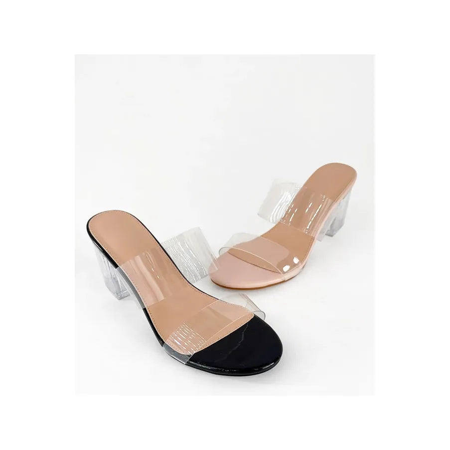 Notary Clear Double Strap High Heel Sandal - Clear/Tan