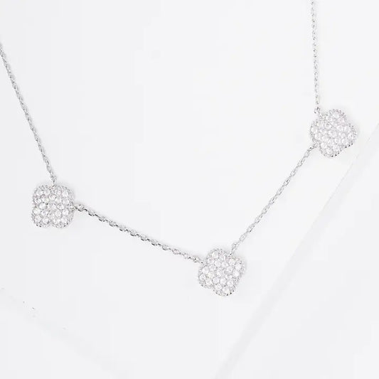 Cz Gold-Dipped Linked Clover Necklace