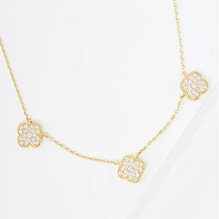 Cz Gold-Dipped Linked Clover Necklace