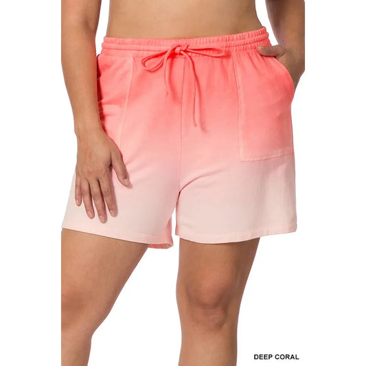 Plus French Terry Dip Dye Drawstring Waist Shorts