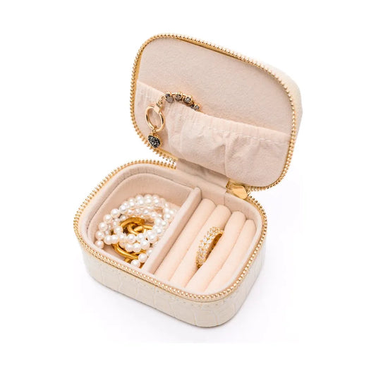 Travel Jewelry Case in Cream Snakeskin