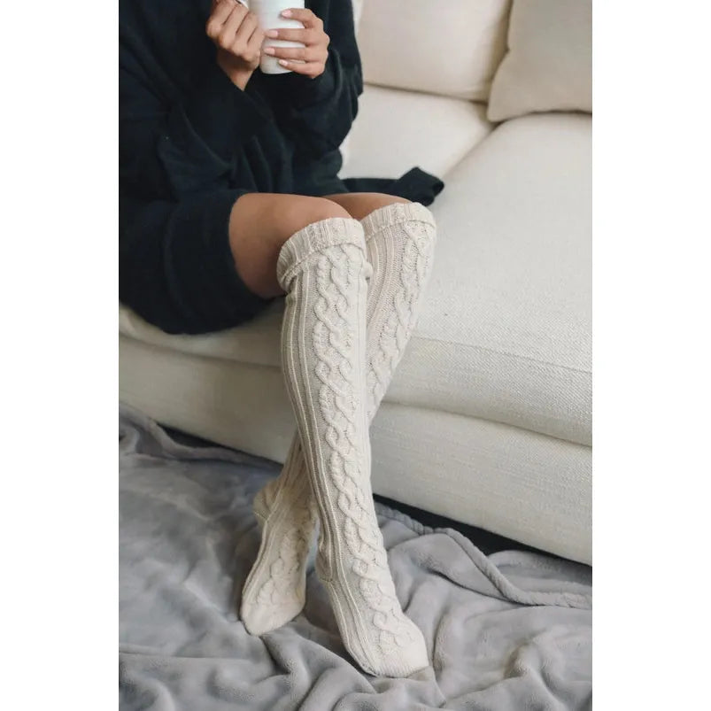 Cozy Thigh-High Cable Knit Socks