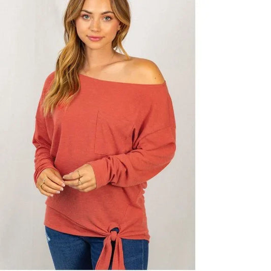 Plus Long Sleeve Creape Slub Knit Top