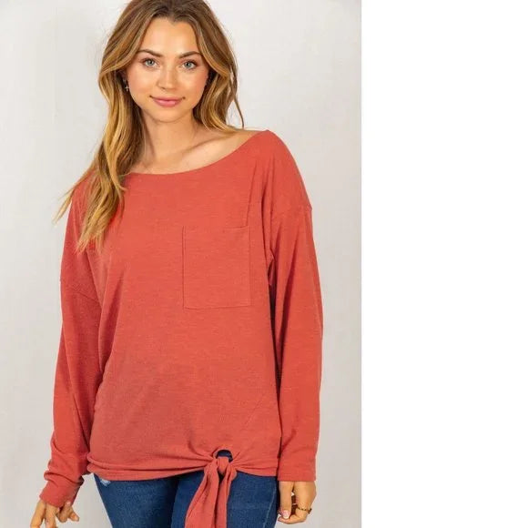 Plus Long Sleeve Creape Slub Knit Top