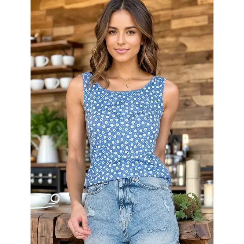 Daisy Flower Rib Tank Top