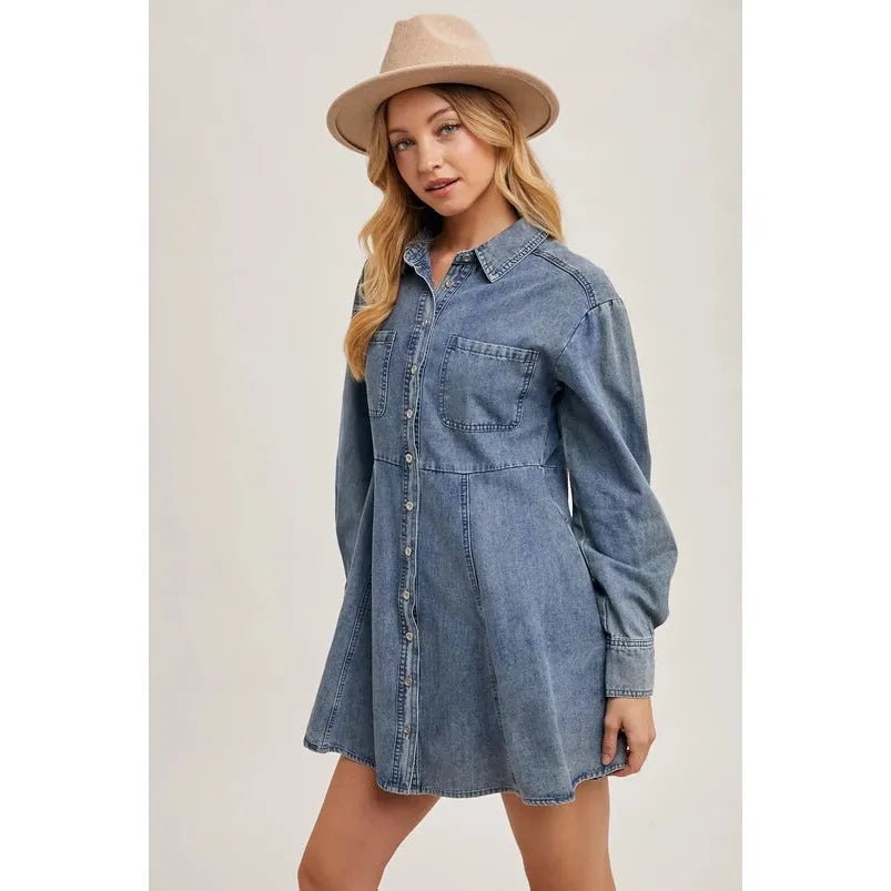 Denim Button Down Shirt A-Line Dress