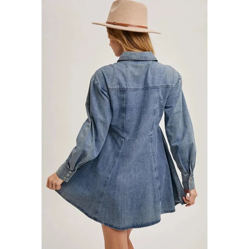 Denim Button Down Shirt A-Line Dress