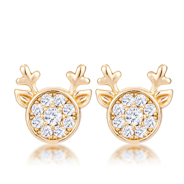 Gold Plated Clear CZ Reindeer Earrings