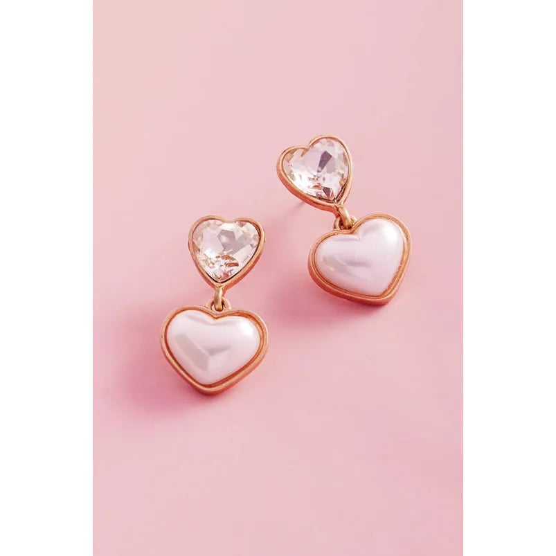 Valentines Day Heart Pearl Cabochon Post Earrings
