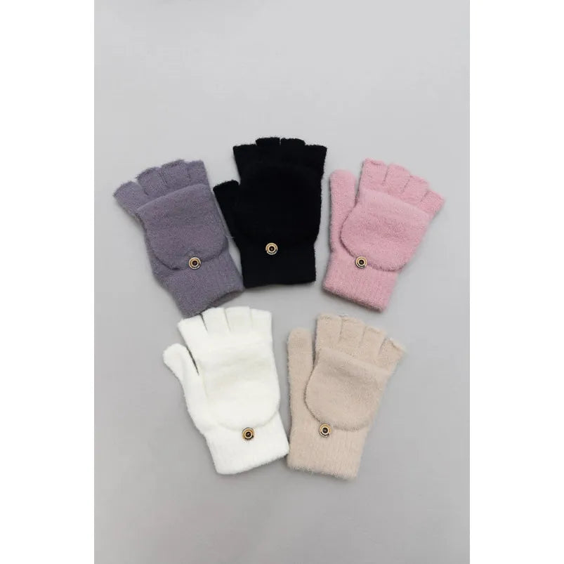 Winter Knit Convertible Fingerless Gloves with Mitten Flap