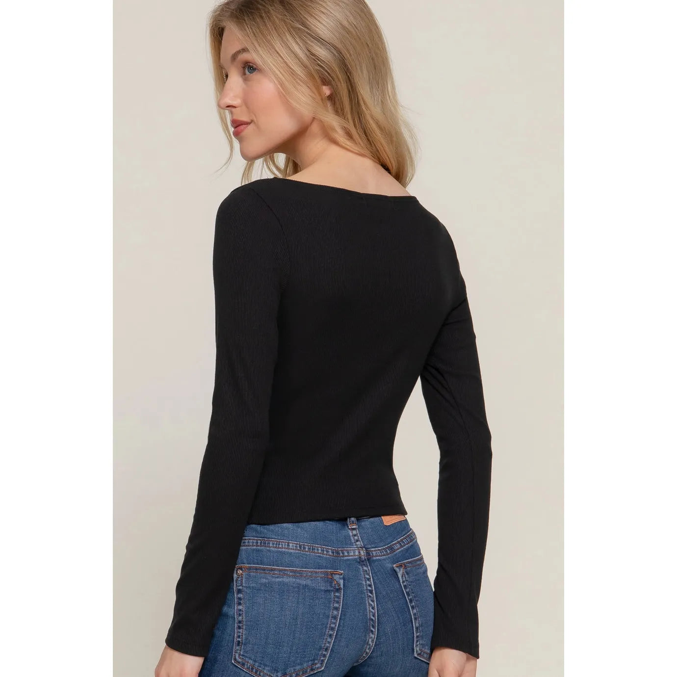 Long Sleeve Boat Neck Brushed Rib Knit Top