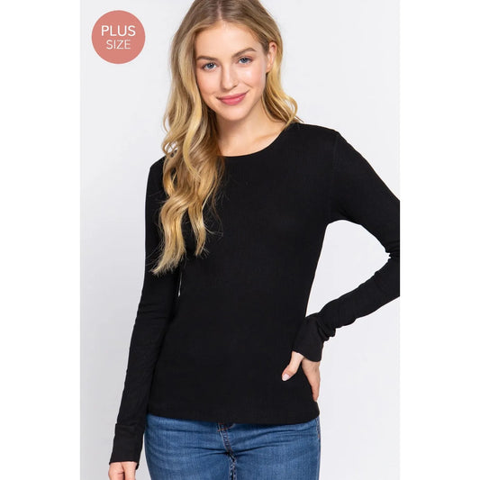 Long Sleeve Crew Neck Thermal Knit Top