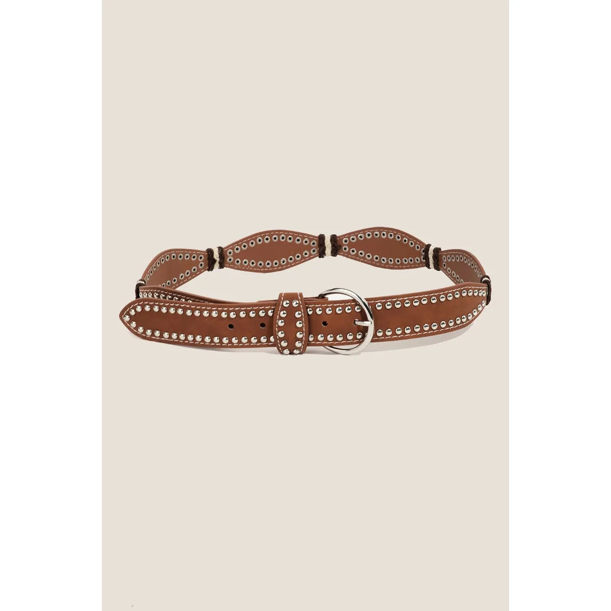 Studded Western Trim Faux Leather Wavy Belt