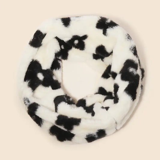 Faux Fur Flower Print Infinity Scarf