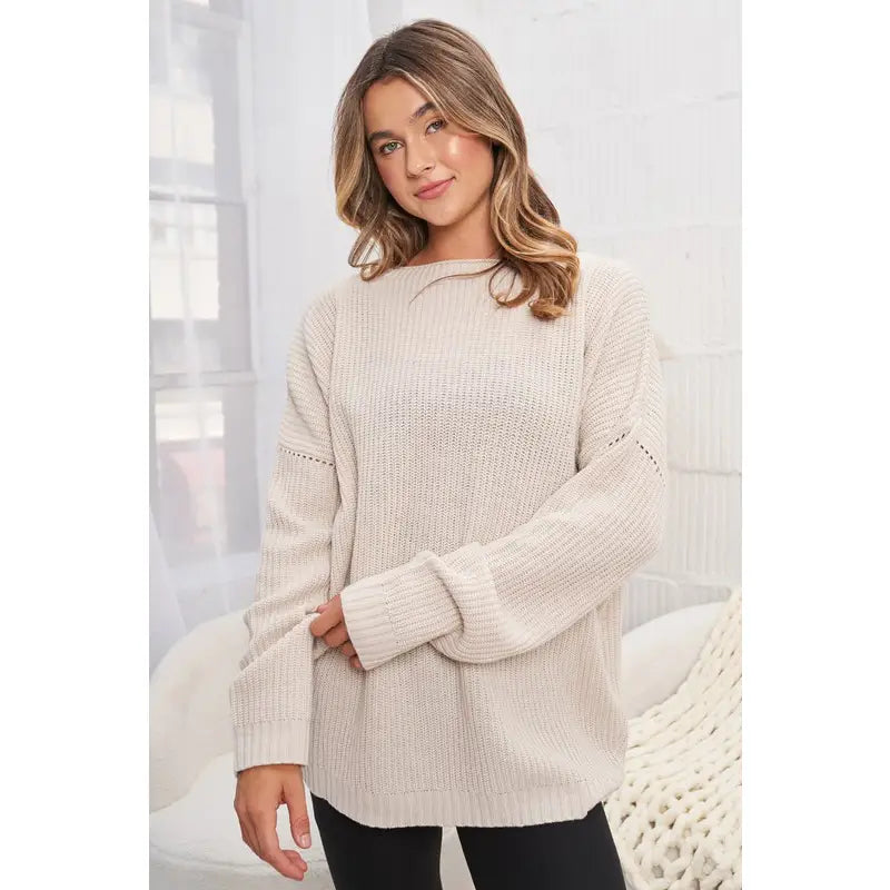 Plus Long Sleeve Solid Knit Sweater