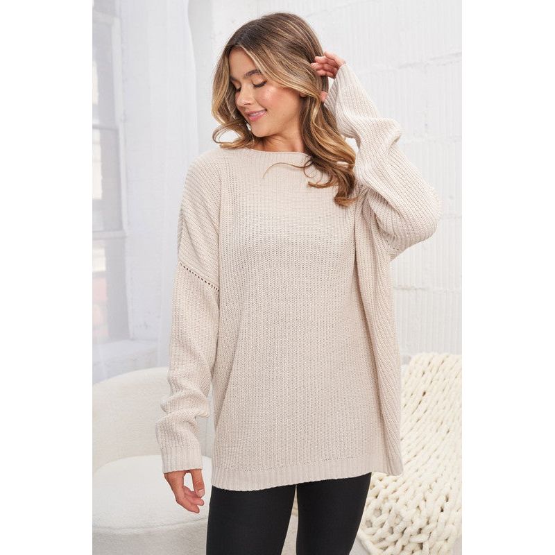 Plus Long Sleeve Solid Knit Sweater