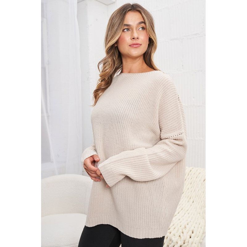 Plus Long Sleeve Solid Knit Sweater