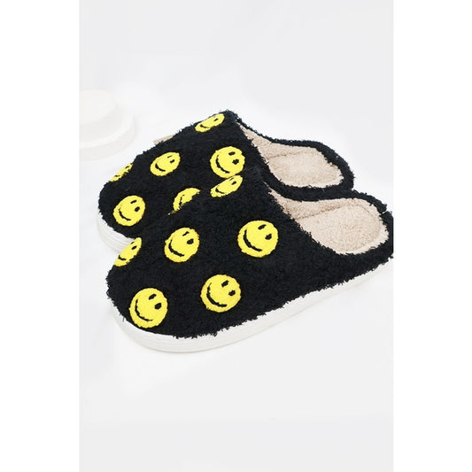 Smiley Face Fuzzy Fleece Slippers