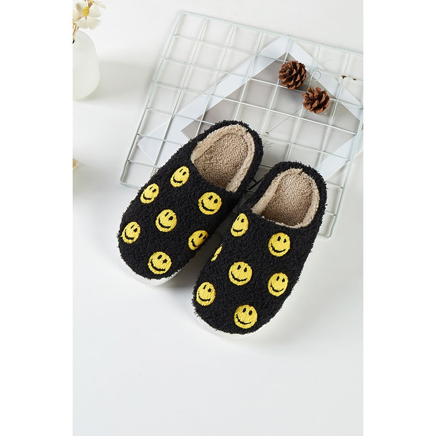 Smiley Face Fuzzy Fleece Slippers