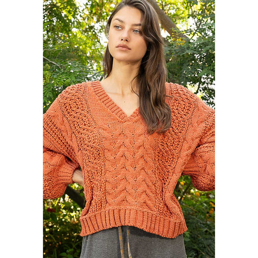 V-Neck Semi Cropped Top in Chenille Sweater Sale