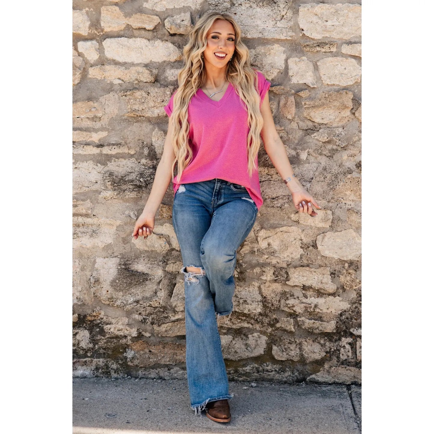 V-Neck Waffle Top