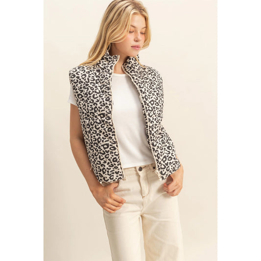 Leopard Print Puffer Vest