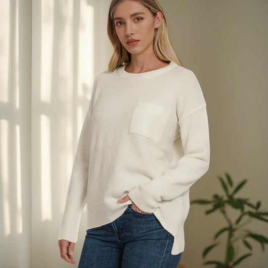 Melange Hi Low Round Neck Sweater