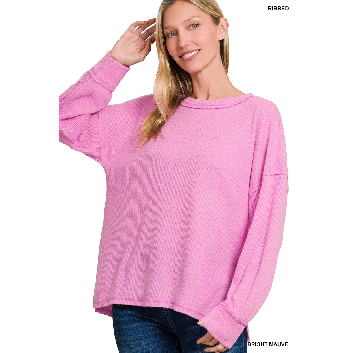 Brushed Ribbed Exposed Seam Drop Shoulder