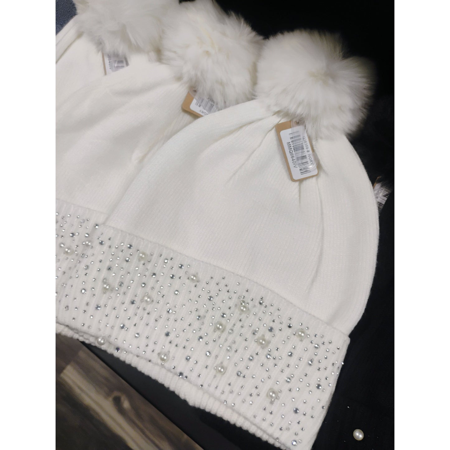 Bejeweled Ribbed Pom Beanie
