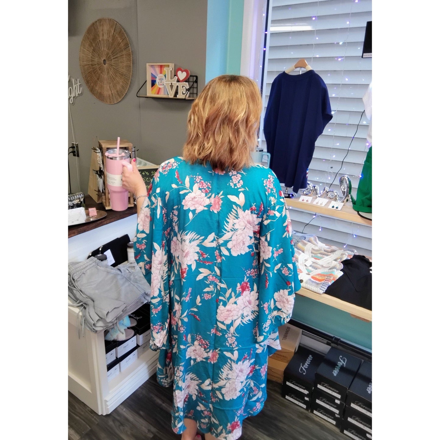 Flowing Floral Kimono with flutter sleeves