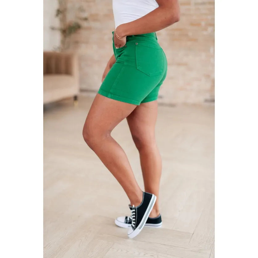 Judy Blue High Rise Control Top Cuffed Shorts in Green