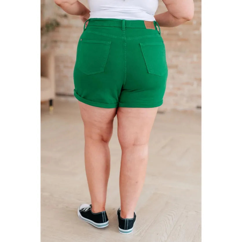 Judy Blue High Rise Control Top Cuffed Shorts in Green