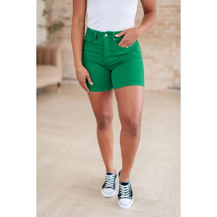 Judy Blue High Rise Control Top Cuffed Shorts in Green