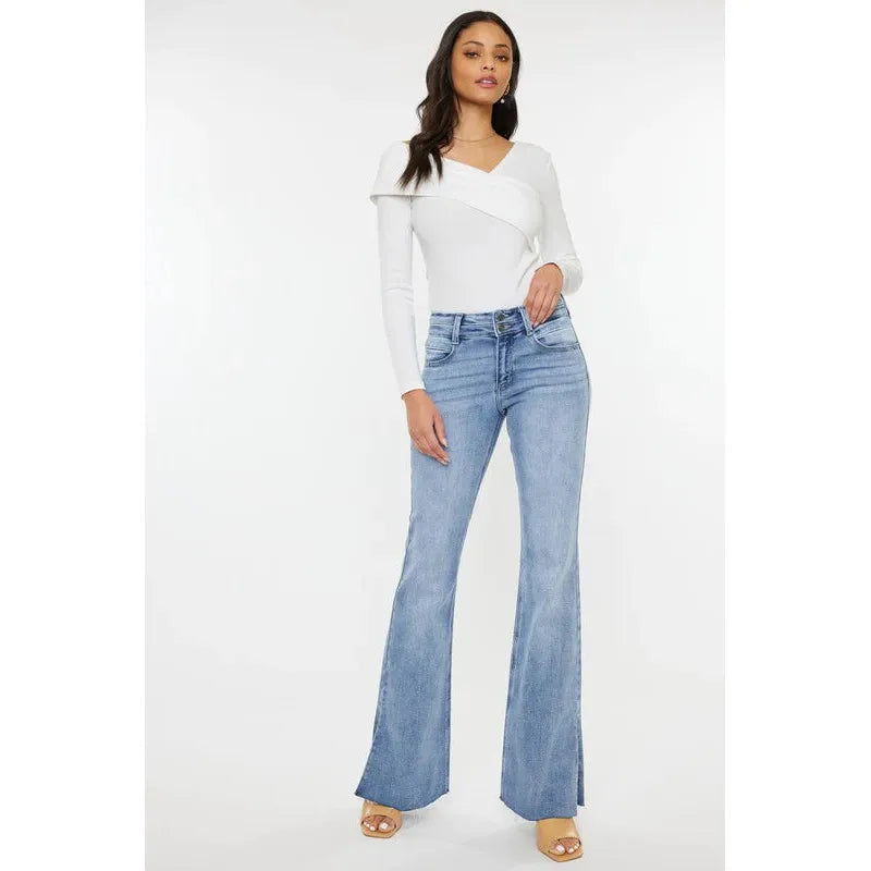 Kancan MID RISE DOUBLE WAIST BAND FLARE JEANS