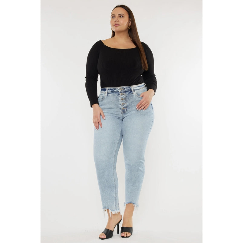 PLUS HIGH RISE SLIM STRAIGHT JEANS