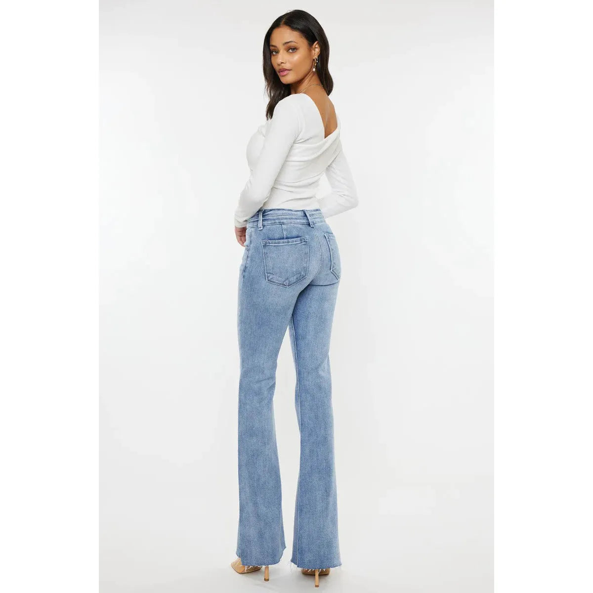 Kancan MID RISE DOUBLE WAIST BAND FLARE JEANS
