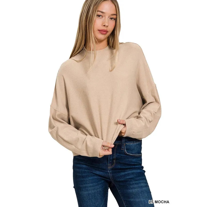 High Neck Raglan Sleeve Sweater