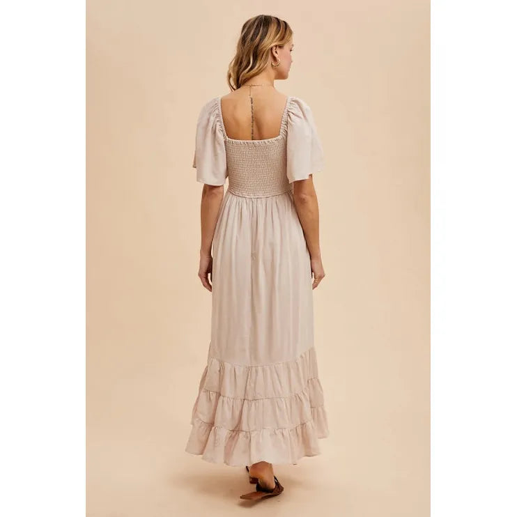 Smocked Cotton Flutter Sleeve Maxi