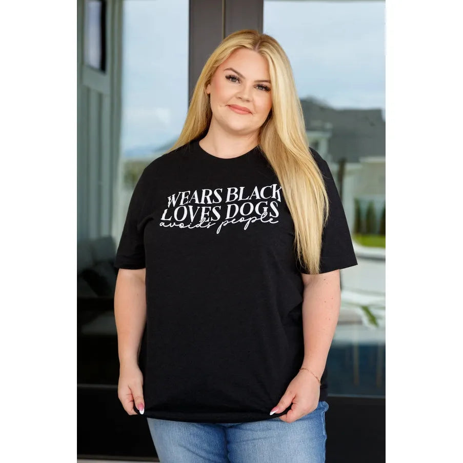 Wears Black, Loves Dogs Graphic Tee in Heather