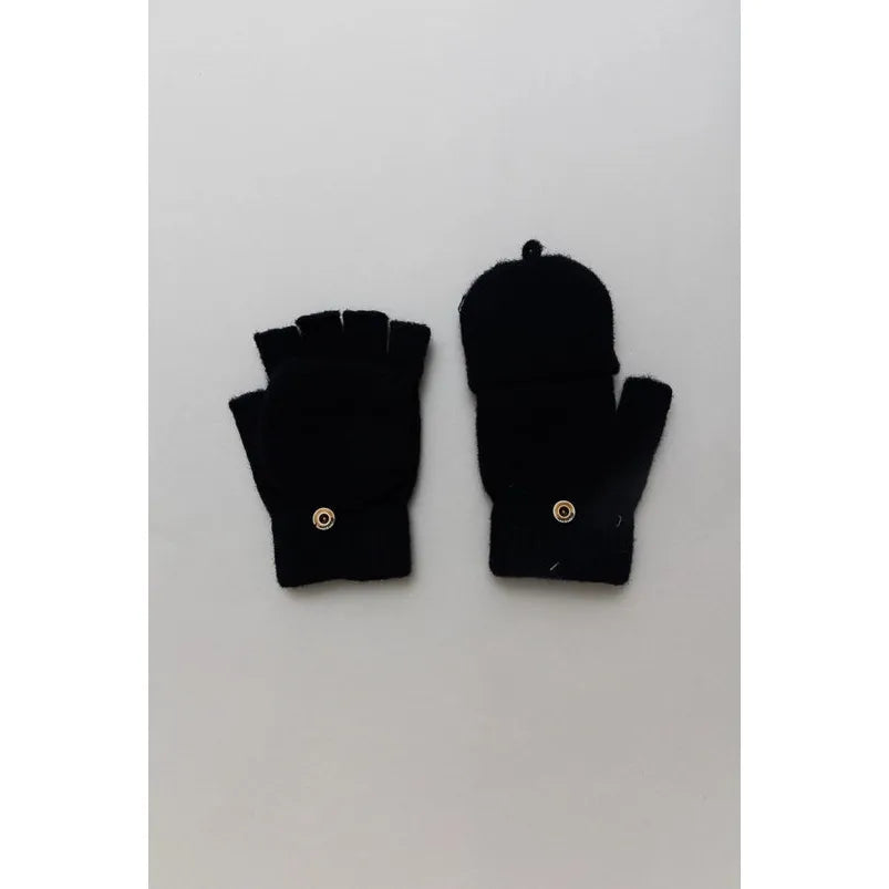 Winter Knit Convertible Fingerless Gloves with Mitten Flap